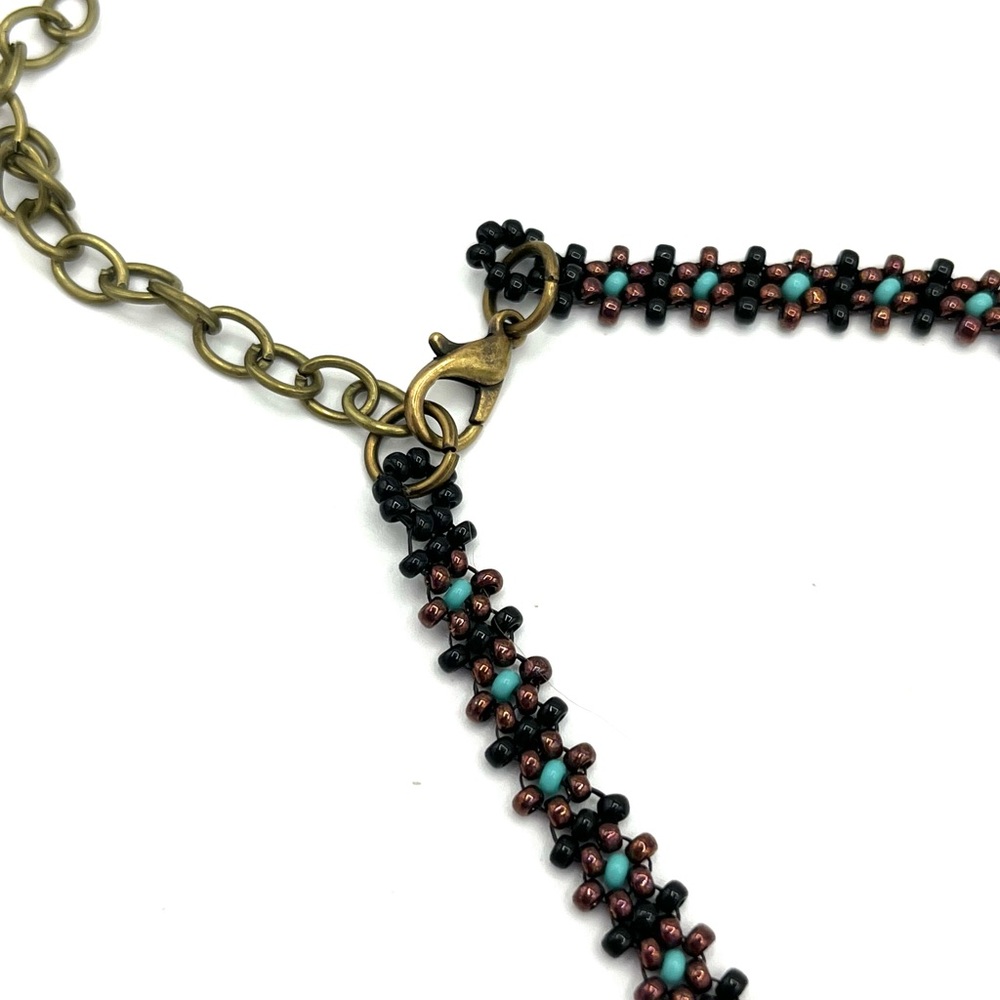 Hand Crafted Beaded Necklace with Aqua Pendant - Picture 5 of 11